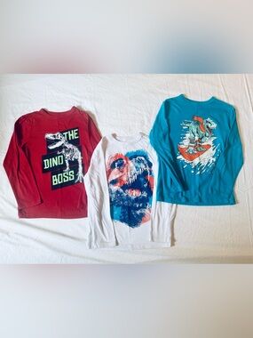 Set of 3 Children’s Long-Sleeve Dinosaur Graphic Shirts